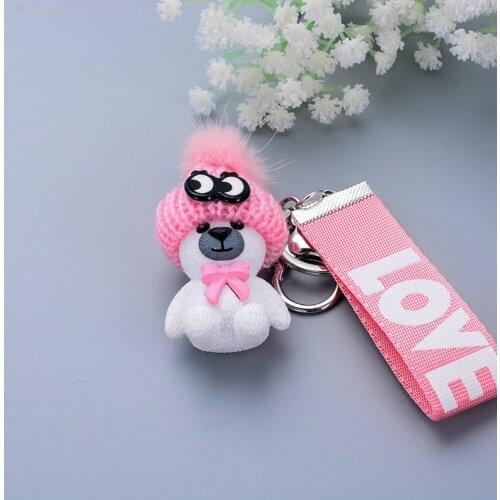 Fashion Cute Bear Doll Keychain Pendant Creative Fairytale Key Chain Pompom Bag Car Key Ring For Women Men Gift Jewelry Keyring