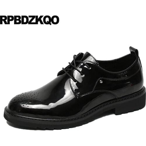 Wedding Runway Men Black Patent Leather Dress Shoes Elevator Brand British Style Brogue Slip Resistant Office Formal Oxfords