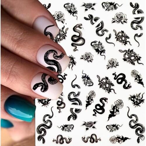 1pcs Snake style 3D Nail Stickers Decals Dragon Mixed Design Adhesive Snake print decorative Stickers 2021 new year gift