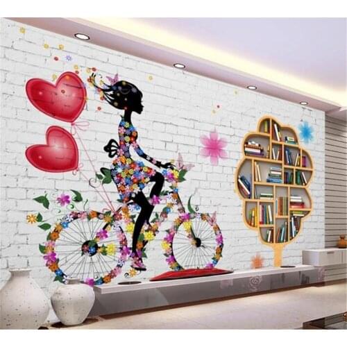 Beibehang Custom wallpaper modern 3D creative fashion white brick wall bookshelf TV home background wall decoration painting