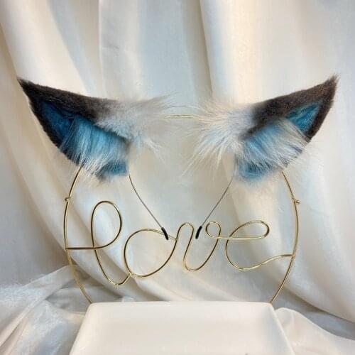 MMGG Arknights Lappland Cosplay Fox Ears Hairhoop Tail Set Blue Color for Anime Game Costume Accessories Handmade Work