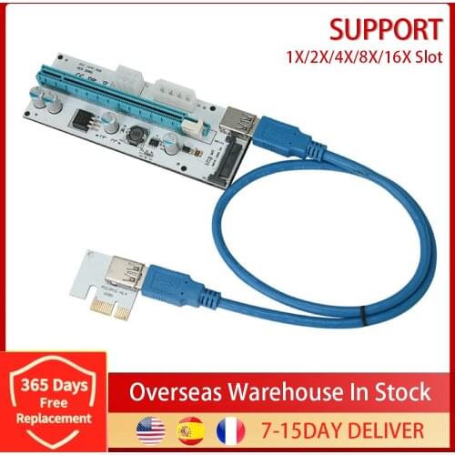 PCI-E 1X to 16X Extender Card Cable USB3.0 PCI-E Riser Adapter Card with LED Indicator for Motherboard with 1X/2X/4X/8X/16X Slot