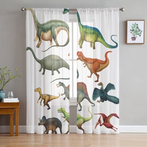 Different Types Cartoon Dinosaurs White Sheer Curtains for Living Room Kitchen Tulle for Windows Voile Yarn Curtains for Bedroom