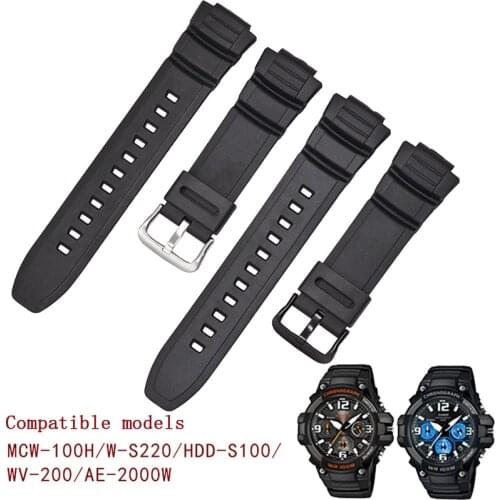 Silicone Watch Band for Casio MCW-100H/110H/W-S220/HDD-S100 WV-200/AE-2000/2100 Resin Strap 16mm Wristwatch Accessories