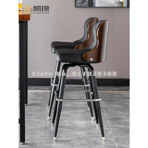 Nordic Bar Chair Solid Wood Back Iron Antique Bar Chair High Stool Revolving Bar Chair Coffee Shop Front Desk Chair