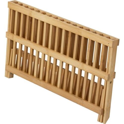 Foldable Kitchen Dish Drain Rack Storage Organizer Tray Plate Drying Shelf Bamboo Cups Display Stand Drainer Holder 20 Grids