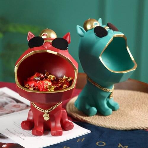 Cool Dog Figurine Big Mouth Dog Storage Box Resin Animal Statue Modern Home Decoration Ornaments Candy Key Storage Container