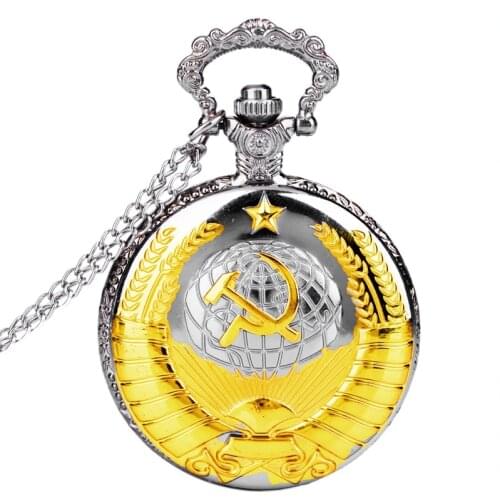 1050Vintage Fashion Emblem USSR Soviet Badges Hammer Sickle Pocket Watch Retro Russia Army Communism Necklace For Men Women