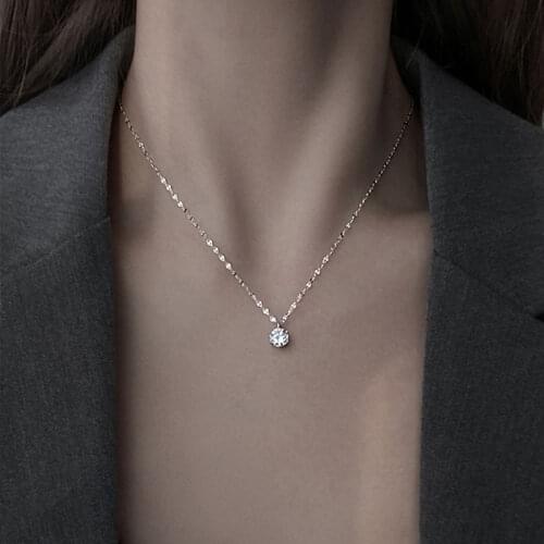 WTLTC Dainty 925 Sterling Sliver Cubic Zirconia Necklace Thin Chains Link Sparkly Pendant Necklaces With Charms Collier Femme
