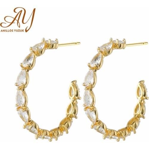 Anillos Yuzuk Fashion 925 Sterling Silver Shining Clear Zircon Stud Earrings For Women Wedding Gold Earrings Fine Jewelry