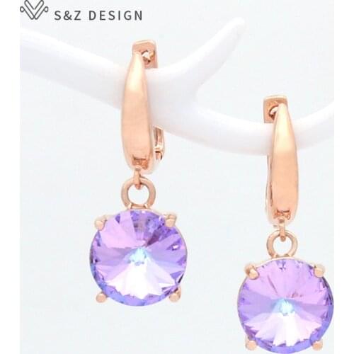 S&Z DESIGN Colorful Round Large Crystal Dangle Earrings 585 Rose Gold White Gold For Women Wedding Jewelry Fashion Elegant Gift