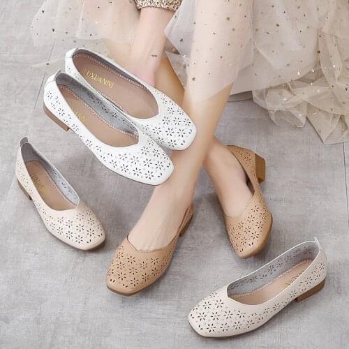 Soft sole hollow single shoes women low-heeled flat shoes spring summer casual shoes fashion all-match lazy beanie high heelsyt7