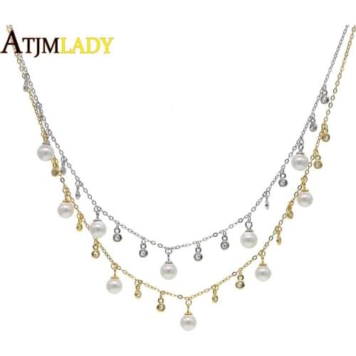 New arrive Summer Gold Filled freshwater pearl charming women necklace 925 sterling silver drip cz statement choker jewelry