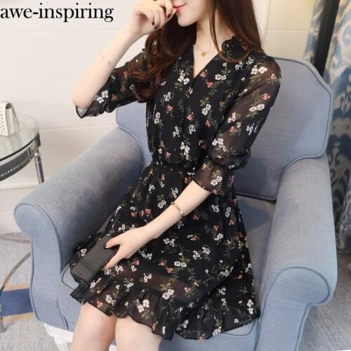 Plus Size Summer Vintage Chiffon Floral Boho Shirt Dress Korean Elegant Women Party Mini Dresses Casual Sun Beach Vestidos