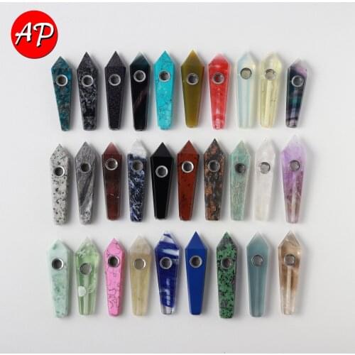 1PC Natural Quartz Crystal Weed Tobacco Point Wand Healing Rose quartz Treatment Smoking Pipe Filter With Gift Box