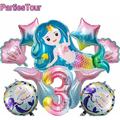 10X Mermaid Theme Birthday Party Decor Mermaid 3nd Birthday Party Supplies for Girls Tail Shell Mermaid Foil Balloon for Mermaid
