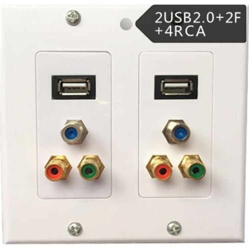 2*USB2.0 Port &2x Television Satellite Wall Plate Coax Cable Coaxial Jack for CCTV