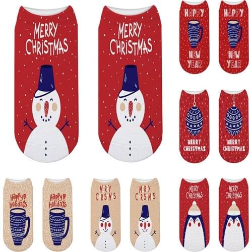 2020 3D Print Fashion Cotton Santa Claus short Sock Cartoon Christmas Socks Womens Low Cut Ankle Snowman Pattern ankle Socks