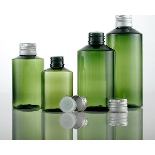 24pcs 50ml 100ml 150ml 200ml dark green plastic Bottle,Plastic Cosmetic Container silver metal cap,empty plastic bottle