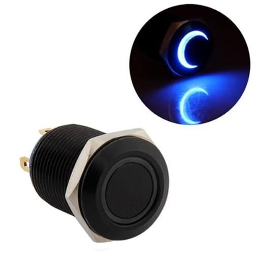 3V Pushbutton Switch Bell Push Bell Blue LED 12 mm Black