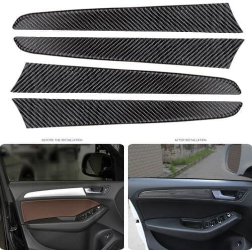 4pcs Real Carbon Fiber Interior Window Door Panel Trim Cover Sticker Strip For Audi Q5 2009 2010 2011 2012 2013 2014 2015 2016