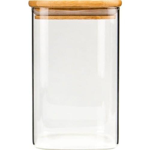 750ML 950ML Food Storage Container Glass Square Design Sealed Grain Canister Storage Jar for Loose Tea Sugar Coffee Bean Salt