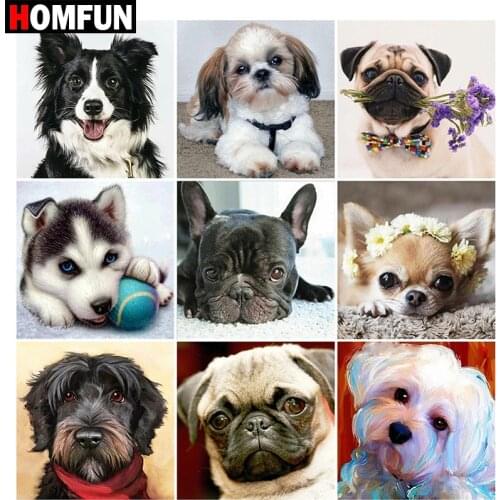 HOMFUN Diy 5d Diamond Painting "Animal dog avatar theme" Cross Stitch Square Round Diamond Embroidery Handwork Rhinestone Art