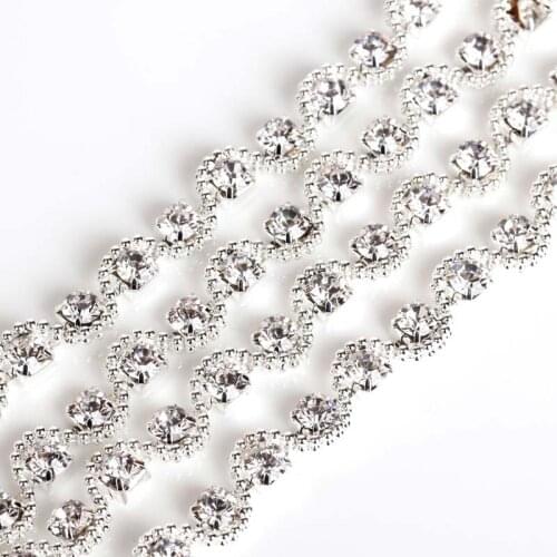 Free Shipping 2yards 0.6cm Sew on Rhinestone Chain Bridal Sash Rhinestone Applique, Wedding Applique,Rhinestone Trimming YJ94