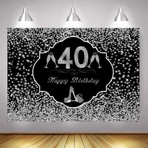 Glitter Sliver Birthday Backdrop for Adult Gem 40th Birthday Party Decoration Background Photography High Heels Custom Backdrops