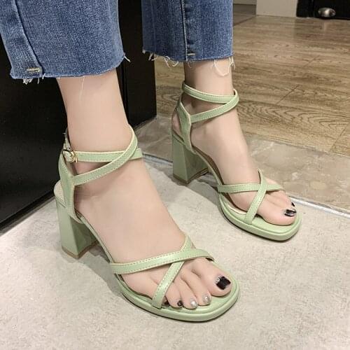 High Heel Sandals Ladies Buckle Thick Heel Sandals Womens Shoes Summer Fashion Narrow Strap Open Toe Sandals Heels Women