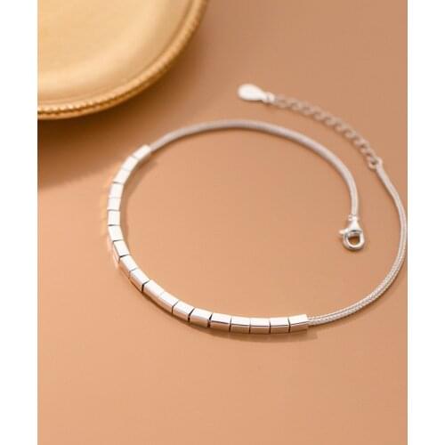 925 Sterling Silver Rectangular Geometry Anklet Female Bracelet On The Leg Chain Woman Jewelry Summer Accessories Gift