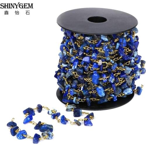 ShinyGem 05-10mm Lapis Lazuli Chips Bead Semi-Precious Gold Plating Chains Gem Stone Rosary Chain For DIY Jewelry Making 5Meter