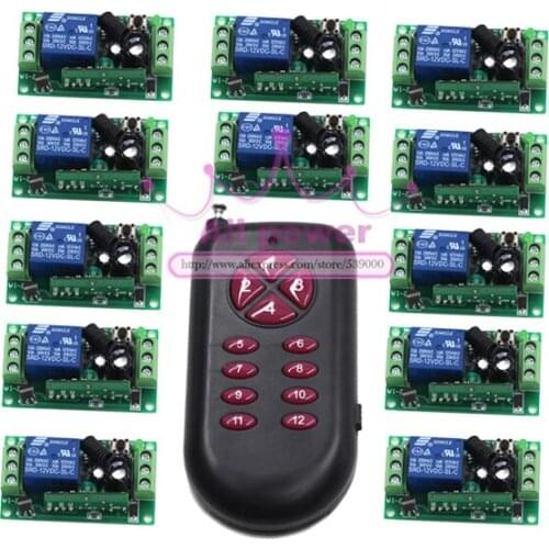 DC 12V 1CH Channel Wireless RF Remote Switch Transmitter and 12pcs Receivers Remote Control Switch 315/433Mhz New