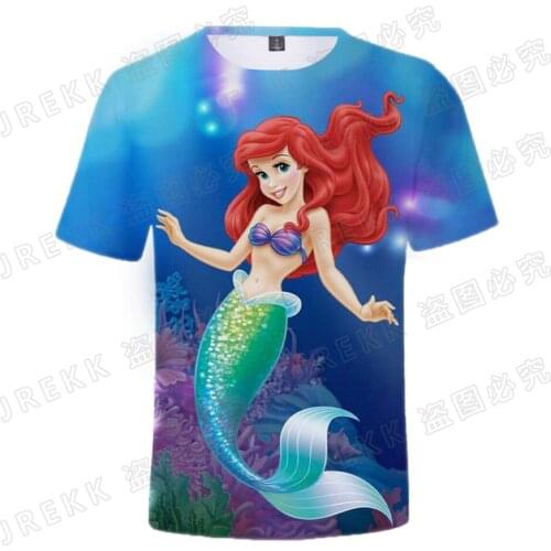 Disney Anime The Little Mermaid 3D Print T-shirt Cool Men Women Children Casual Short Sleeve Streetwear Tops Boy Girl Kids Tee