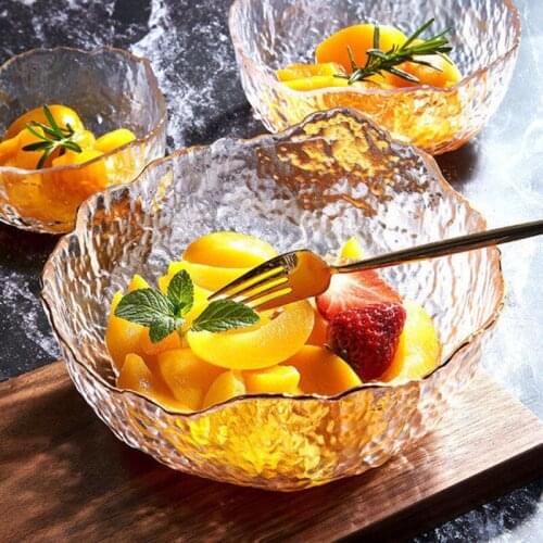 Ins Phnom Penh hammer glass bowl vegetable salad bowl Nordic household creative large net red hot soup bowl fruit plate