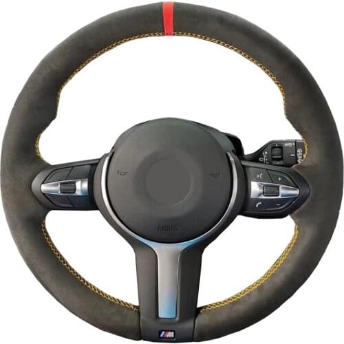 Black Faux Suede Car Steering Wheel Cover for BMW M2 F87 M3 F80 M4 F82 F83 M5 F10 M6 F06 F12 F13 X5 M F85 X6 M F86 2015-2019