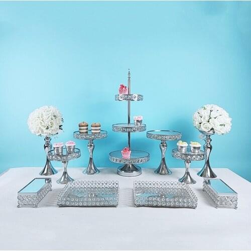3pcs-17pcs cake stand silver crystal mirror Dessert cake tray sets dish tableware