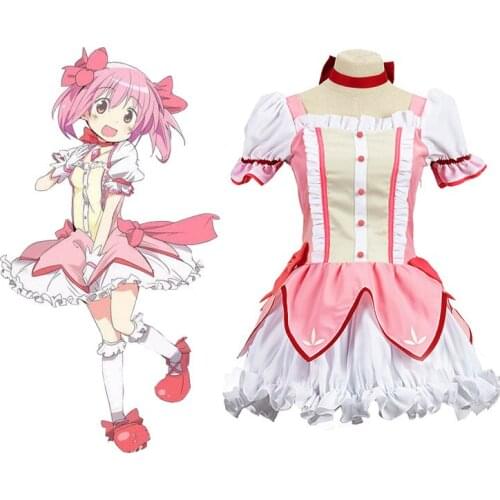 Puella Magi Madoka Magica Anime Cosplay Kaname Madoka Cosplay Costumes Short Ball Dress with Bowknots Maid Outfit Lolita Dress