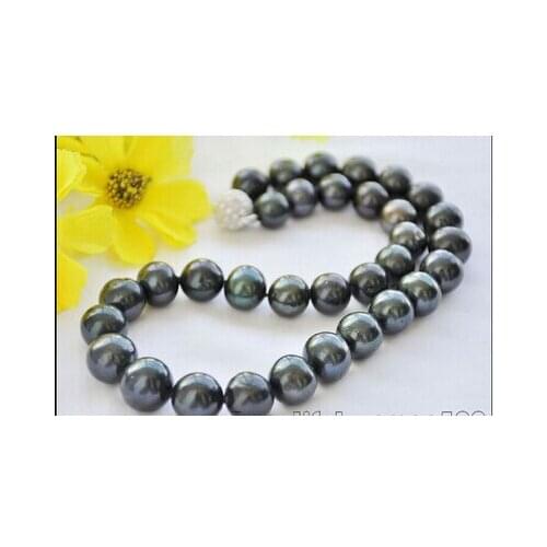 AAA++ 11-12mm ROUND BLACK Fresh water cultured PEARL NECKLACE ball CLASP 17inc Factory Wholesale price Women Giftword Jewelry