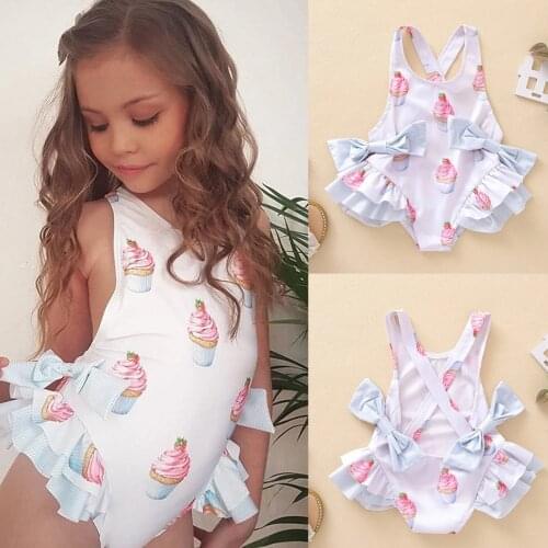 1-6y Baby Swimwear Bikini Kids Girls Ice Cream Print Bow Backless One Piece Swimwear Swimsuit Beach Swiming Suit Kids Girls