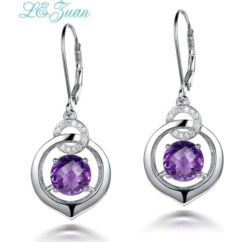 L&zuan 3.9ct Natural Amethyst Drop Earrings For Women 100% 925 Sterling Silver Jewelry Cluster Gemstone Luxury Earring E0044-W06