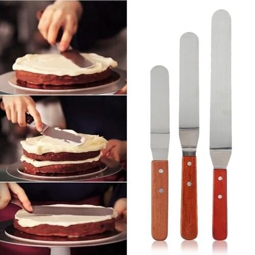 ​Stainless Steel Butter Cake Cream Knife Spatula Wooden Handle Kitchen Tools 6/8/10 Inch