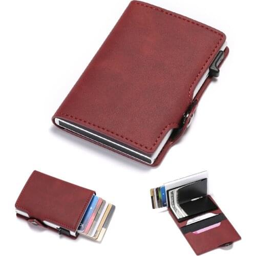 Multifunction Slim Wallet Card Holder Rfid Blocking Aluminum Small Women & Men Pu Leather Wallet With Id Holder Box