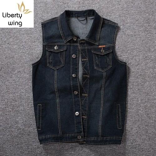 Spring Korean Slim Fit Mens Sleeveless Denim Waistcoats Casual Fashion Single Breasted Turn Down Collar Male Vests Plus Size 8XL