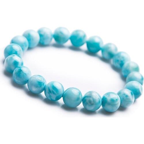 Genuine Blue Natural Larimar Bracelet AAAAAA 10mm Crystal Round Bead Natural Stone Stretch Bracelets For Women Men Drop Shipping