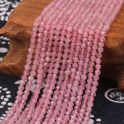 2mm 3mm Natural Pink Quartz Crystal Stone Round Faceted Gemstone Loose Beads DIY Accessory for Jewelry Necklace Bracelet Making