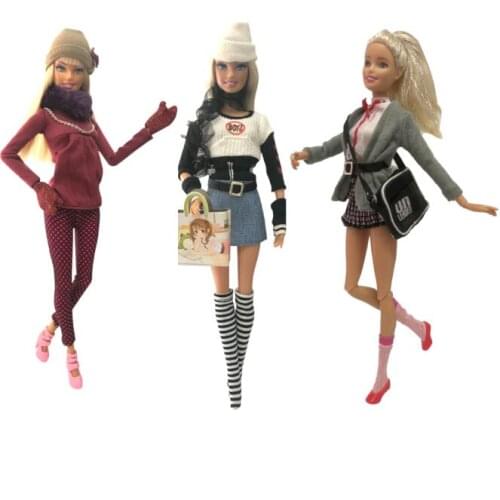 NK 3 Set /Lot Doll Dress Winter Clothing Handmade ClothesTop Fashion Coat Super Modern Outfit For Barbie Doll Accessories 0222
