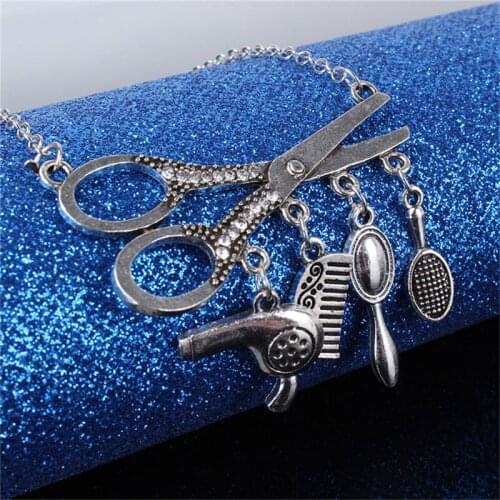 2020 New Creative Necklace Tool Hair Dryer/Scissor/Comb/Mirror Pendants Necklace Barber Shop Hair Dresser Present Necklace