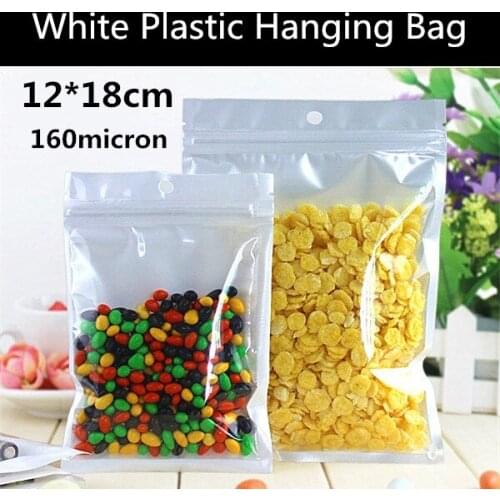 Wholesale 100pcs 12x18cm 160micron Small Laminated Plastic Gift Hanging Bag White Translucent Garment/T-shirt Bag
