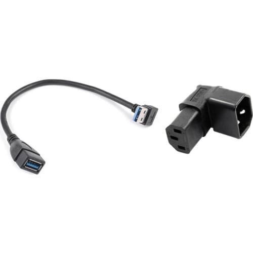 NEW-1 Pcs IEC Male C14 To Up Right C13 Power Extension Adapter & 1 Pcs USB 3.0 Angle 90 Degree Extension Cable
